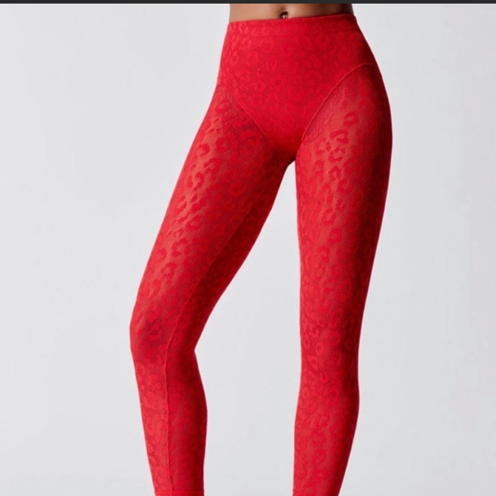 Adam Selman Red Leopard lace leggings